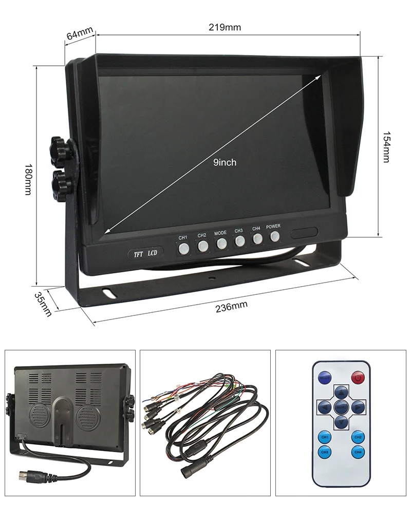 Iposter 9 Zoll Quad Monitor Split Screen Dual Head Rückfahr kamera 2 quadratische Rückfahr kamera 12-24V für LKW-Anhänger RV Caravan