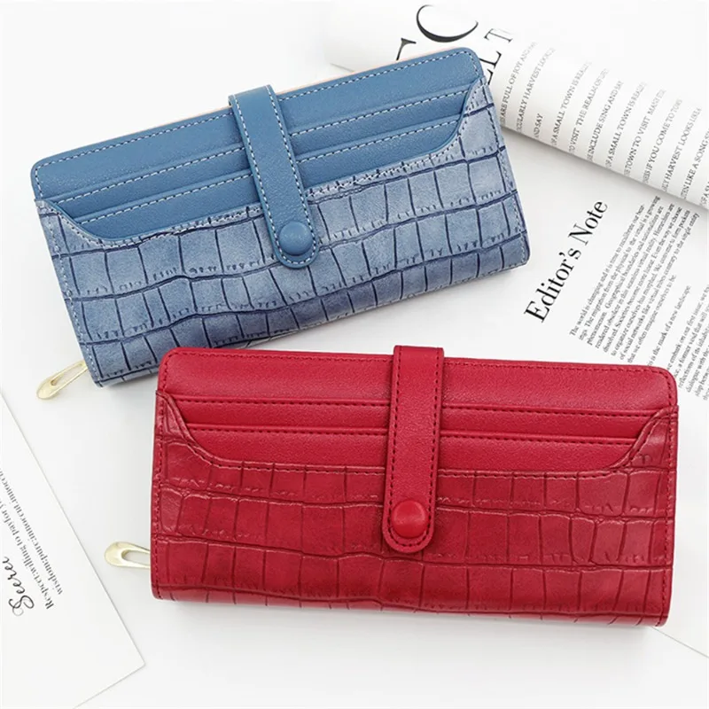 

Long Purse Clasp Close Anti Stolen Faux Crocodile Leather For Men Woman Pocket Bag Big Capacity Card Holder Fastener Wallet