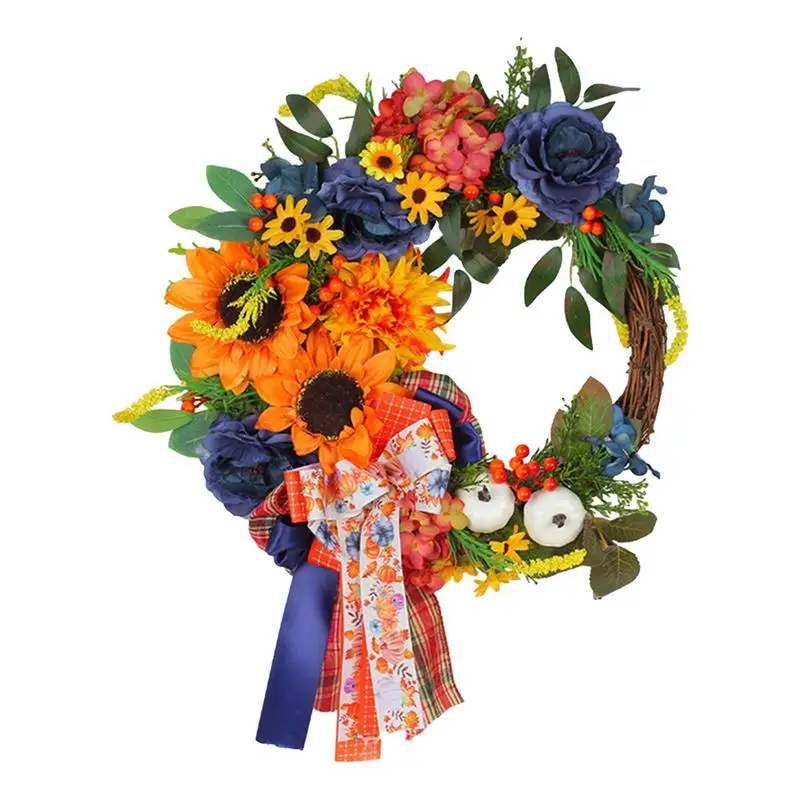 

Autumn Wreath Fall Wreath For Front Door Colorful Fall Wreaths For Indoor & Outdoor Thanksgiving Day Pumpkin Sunflower Garland