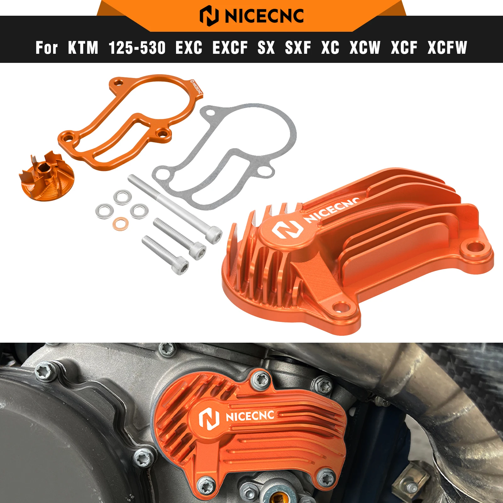 For KTM EXC 300 250 XC-W 2020-2023 Oversized Water Pump Cover & Water Pump Cooler Impeller Spacer Kit SX 250 300 XC 2019-2022