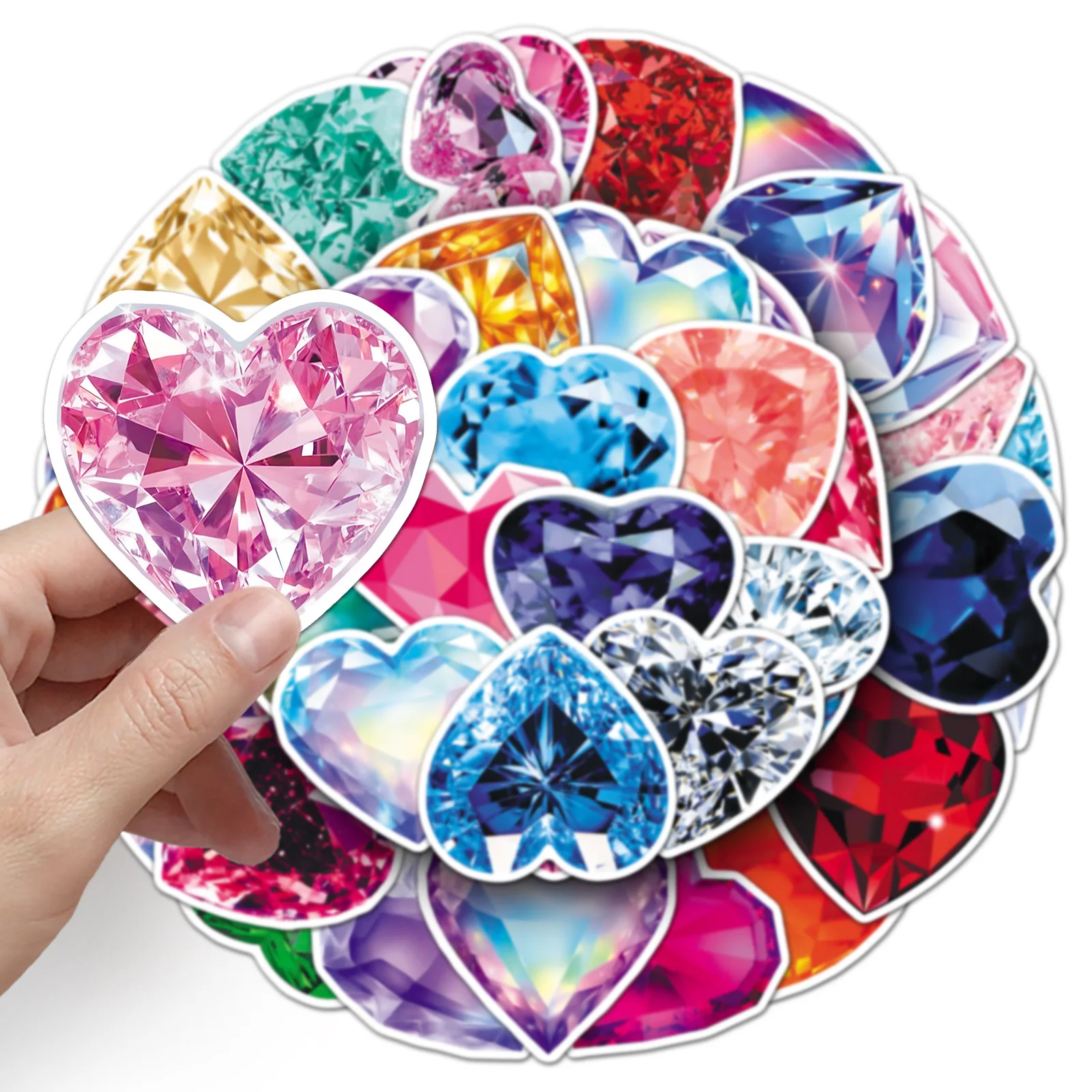 

10/50PCS Gemstone Heart Shaped Stickers Diamond Emerald Sapphire Sticker for Phone Computer Notebook Stationery DIY Toys Secret