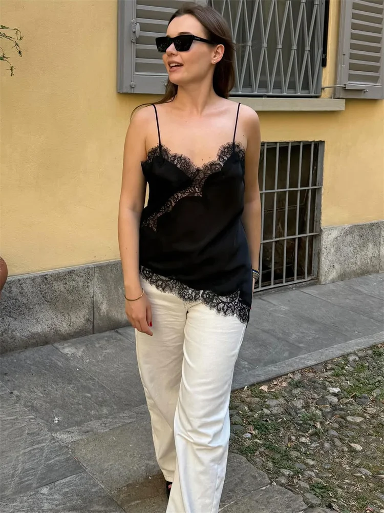 Tossy Lace Printed V-Neck Camisole Female Patchwork Backless Sexy Summer 2025 Fashion Cropped Y2k Top Women's Lace Tank Top Tee image 5