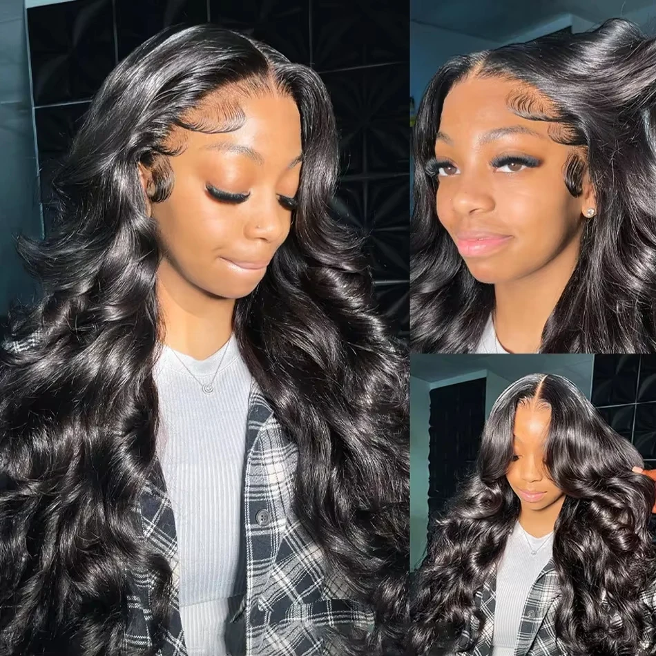 Body Wave Glueless Wigs Human Hair Pre Plucked Pre Cut 250% Density Drawstring Wig Human Hair Body Wave HD Lace Front Wigs Human Hair for Black Women Wear and Go Glueless Wig Natural Color image 4