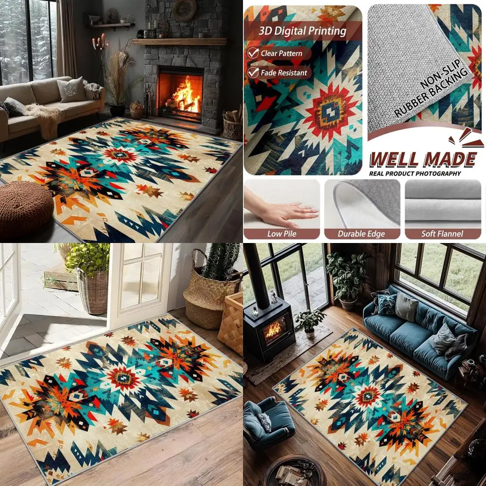 

Southwestern Tribal Aztec Style Area Rugs, 3x5 and 5x7 Sizes, Vibrant Geometric Patterns