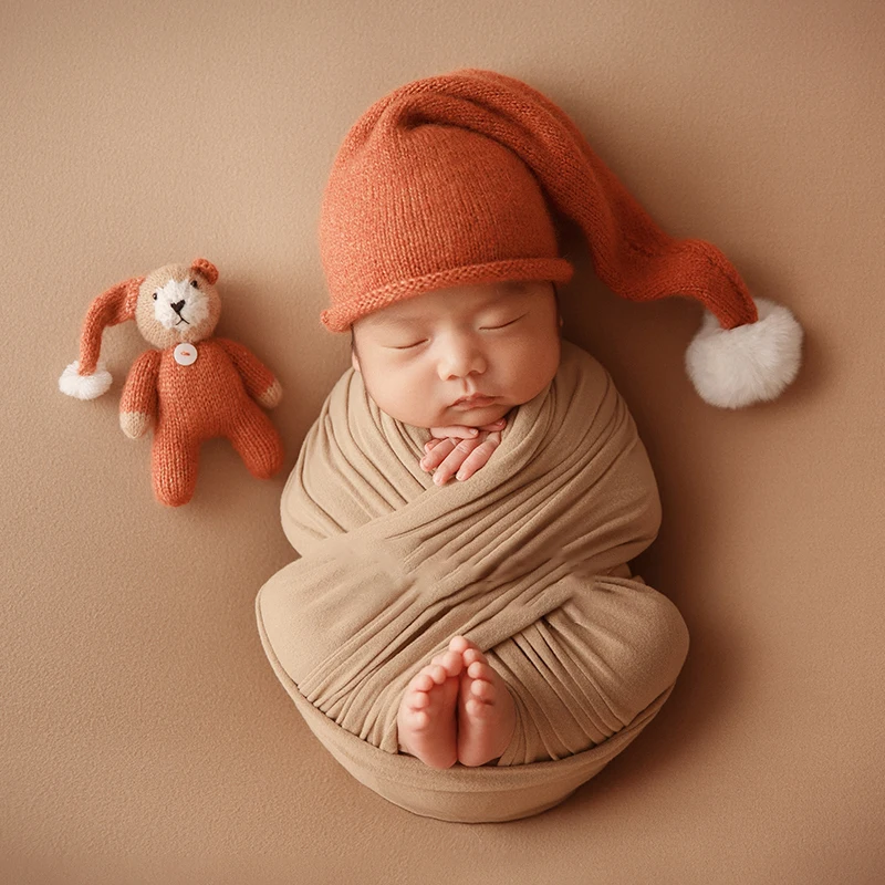 Wool Knitted Hat Doll 2Pc/set Newborn Photography Props Cute Good Night Bear Girl Boy Toy Studio Baby Shooting Accessories