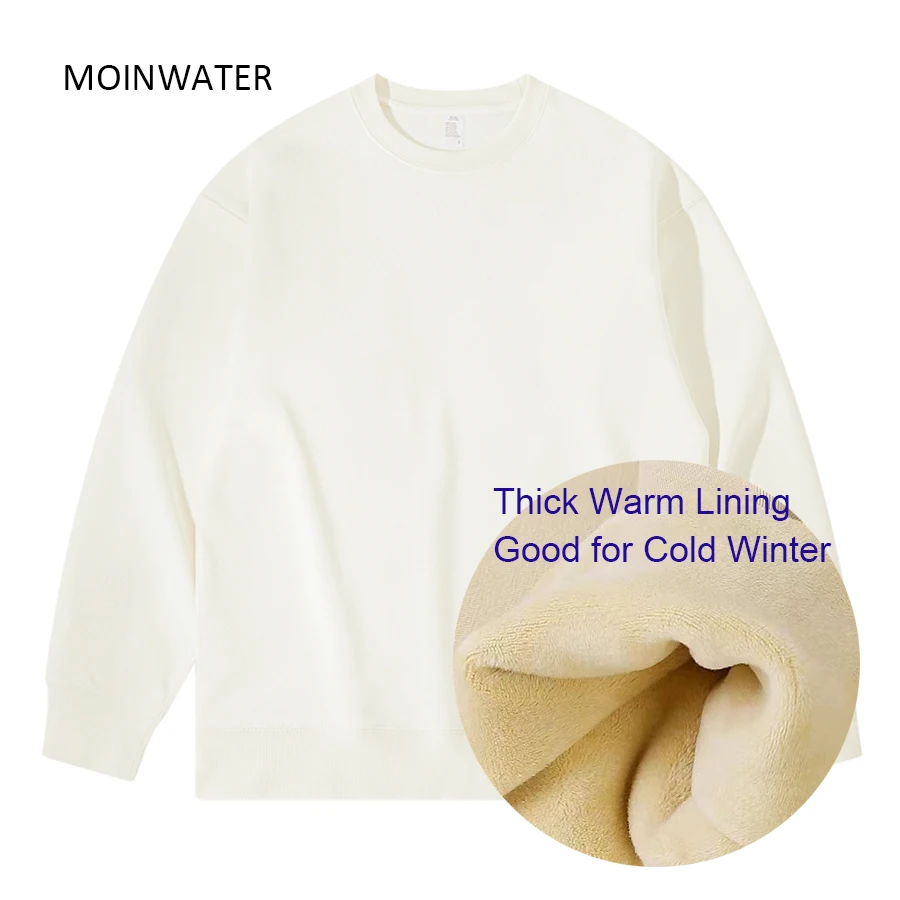 MOINWATER 2023 New Women Thick Liner Beige Sweatshirts Female Solid Soft Warm Winter Hoodie Royal Blue Casual Basic Tops MH2256