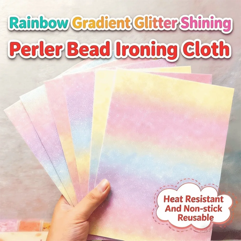 DIY Handmade DIY Fabric Ironing Cloth Rainbow Glitter Non Stick Bean Paste Fabric Gradient Beads Reusable Sequin Cloth