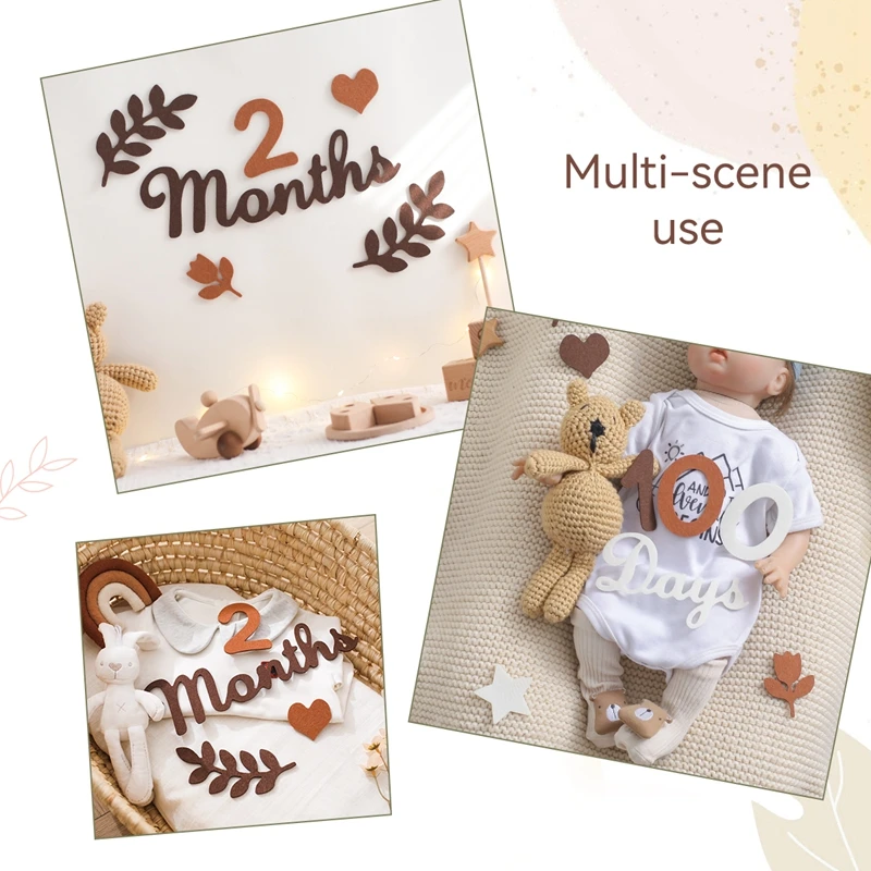 Felt Digit Baby Month Milestone Card Newborn Photography Prop Milestone Memorial Monthly Baby Souvenir Newborn Photo Accessories