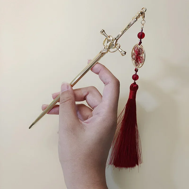 New Chinese Ancient Style Sword Light Luxury Tassel Hairpin Hanfu Plate Hairpin Accessories