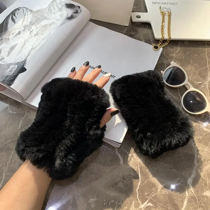 Lady Winter 100% Natural Real Rex Rabbit Fur Glove Women Soft Rex Rabbit Fur Glove Foashion Warm Knitted Genuine Fur Gloves