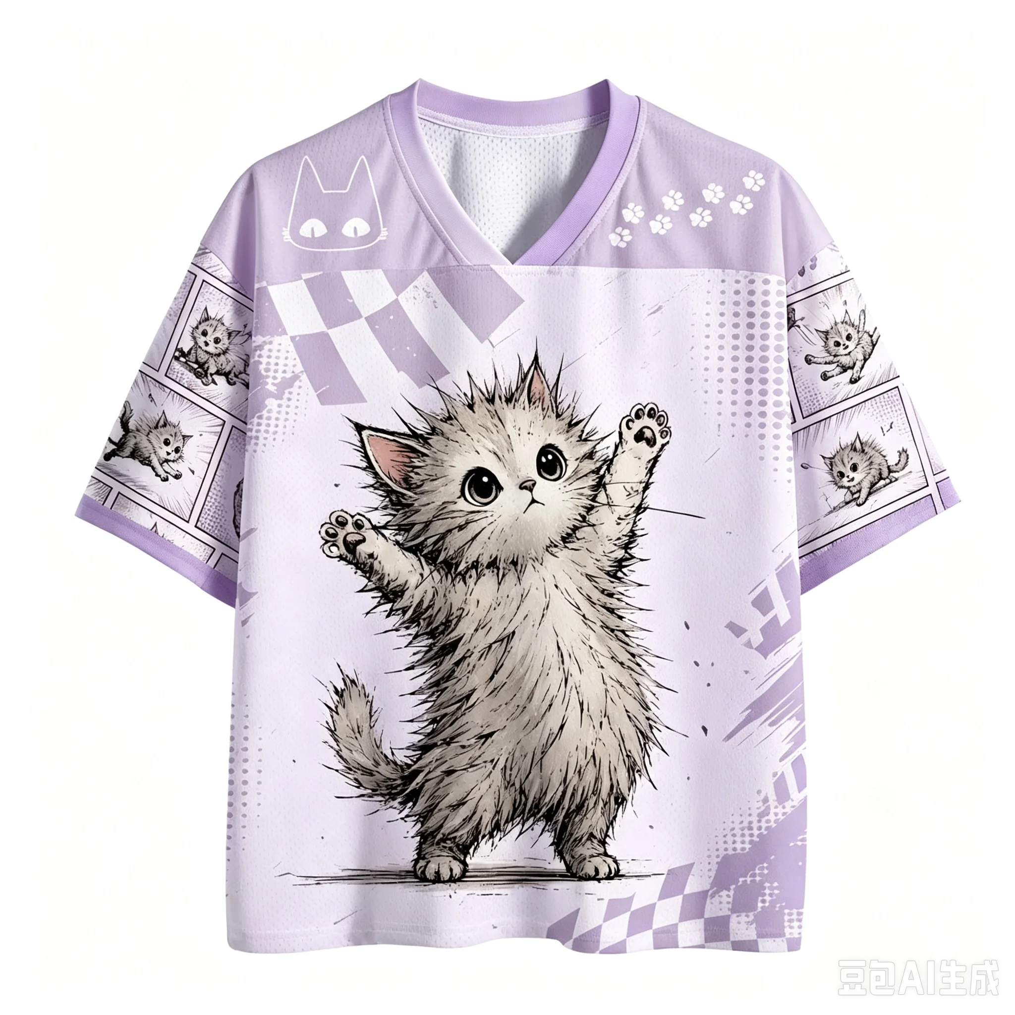 Harajuku Kirschblüten-Katzenpfoten 3D-Druck Sport Schnelltrocknend Atmungsaktiv Herren V-Ausschnitt T-Shirt Outdoor Street Casual Eltern-Kind-Kleidung – Detail 10