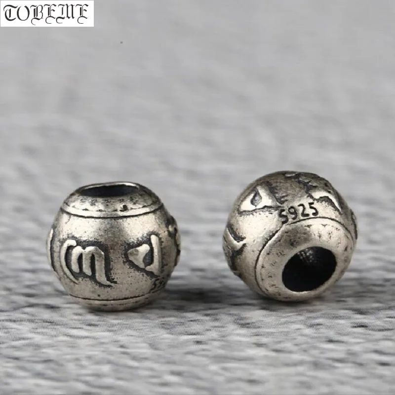 Handcrafted 100% 925 Silver Tibetan OM Mani Padme Hum Beads Vintage Silver Buddhist OM Mantra Loose Beads