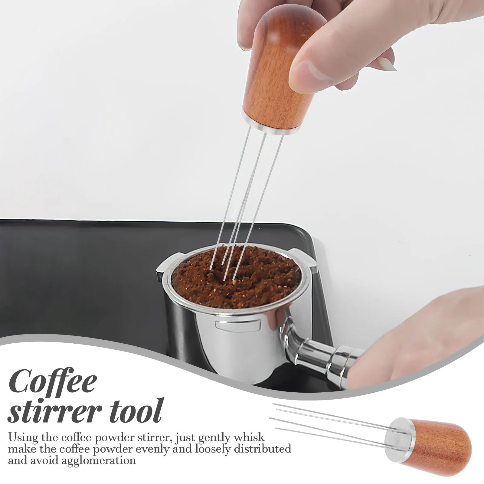 

Stainless Steel Coffee Needle Stirrer Wooden Handle Espresso Powder Distribution Tool for Home Cafe Use Mellow Extraction