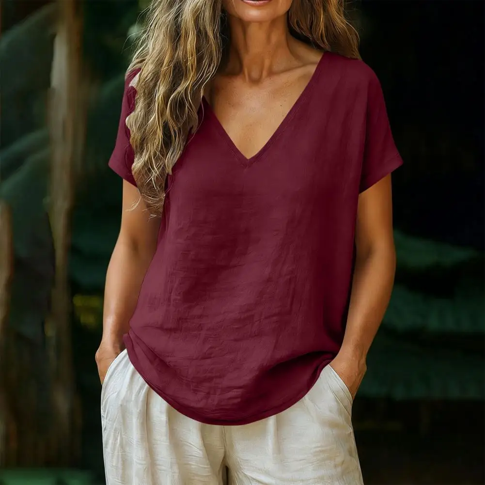 

Льняные рубашки 2026 для женщин: футболки с круглым вырезом и коротким рукавом, большие размеры, повседневные и нарядные блузки, летние свободные женские рубашки