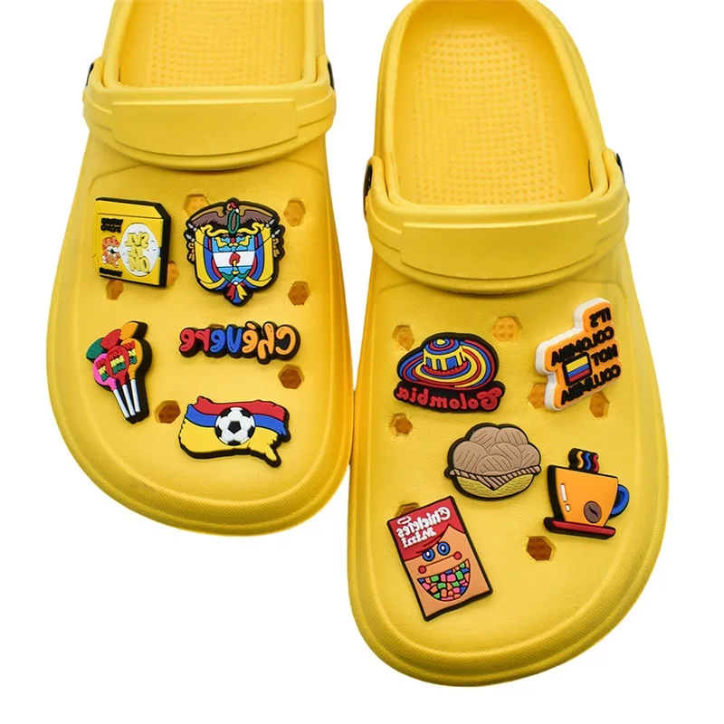 Acessório de sapato com fivela decorativa de charme colombiano com lanche, batatas fritas, padrões de bebidas para todos os tipos de sapatos