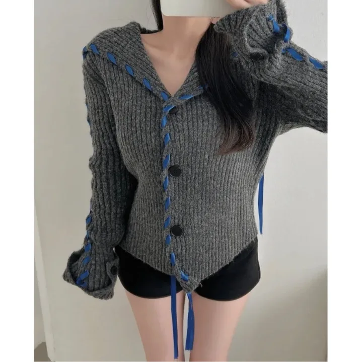 

Chic ort Knitted Cardigan Women's Ele Sle Casual Faion Big Collar Lazy Sle Outerwear Thi Polyester Fiber
