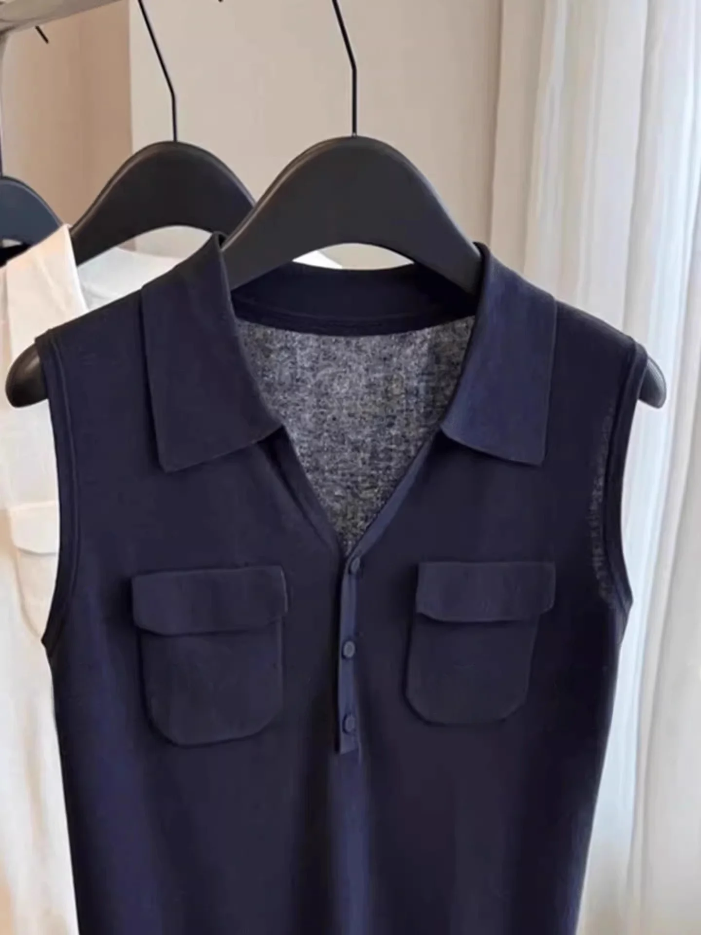 Koreańska swobodna kamizelka z dzianiny, damska, letnia, nowy fason, odkryte ramiona, luźny krój, do noszenia na co dzień.