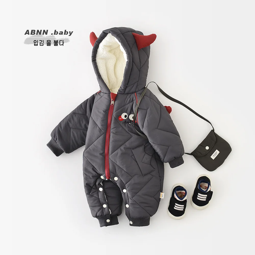 

0-3Y Baby Boys Rompers 2025 Winter Fleece Thick Warm Toddler Boys Bodysuits Zipper Hooded Windproof Kids Girl Jumpsuits Overalls