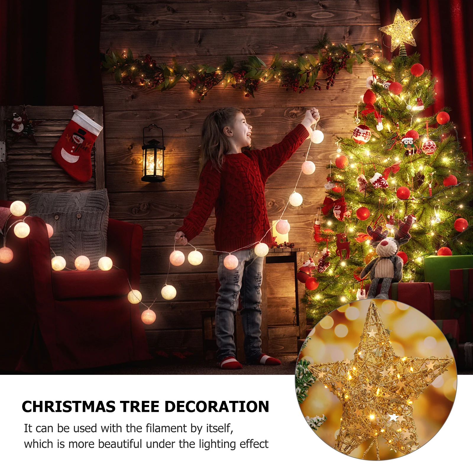 Christmas Tree Toppers Golden Wrought Iron Xmas Props Hollow Five Pointed Star nament Festive Decoration Bright Color Lighting