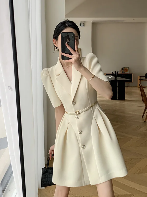 

2024 Summer New Women's Suit Dress Office Commuter Suit Collar A-line Skirt