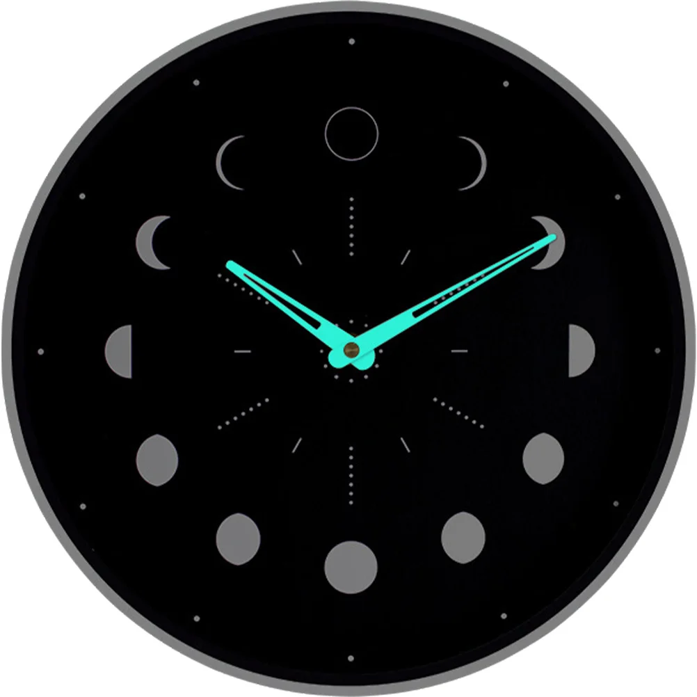 

Wood Wall Clock Luminous Moon Phase Silent Non Ticking Round in Dark Decor for Bedroom Living Room Office