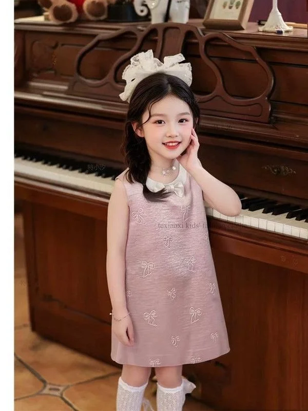 Vestido de Verão para Meninas 2026: Novo Estilo, Roupa Infantil Elegante e Fina para Bebês, Saia Sem Mangas Leve e Respirável