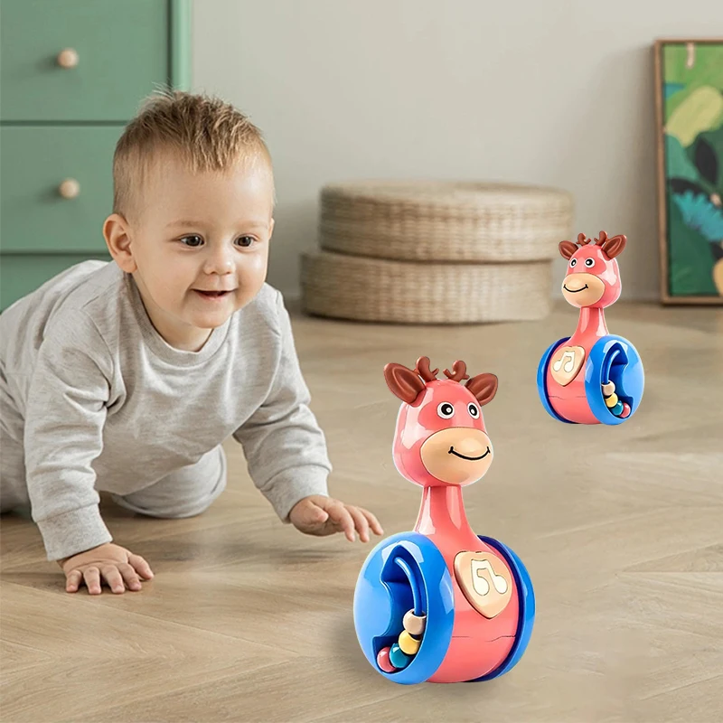 Schiebe hirsch Baby Becher Rassel Lernen Bildung Spielzeug Neugeborene Beißring Säugling Hand glocke mobile Presse quietschende Roly-Poly Spielzeug