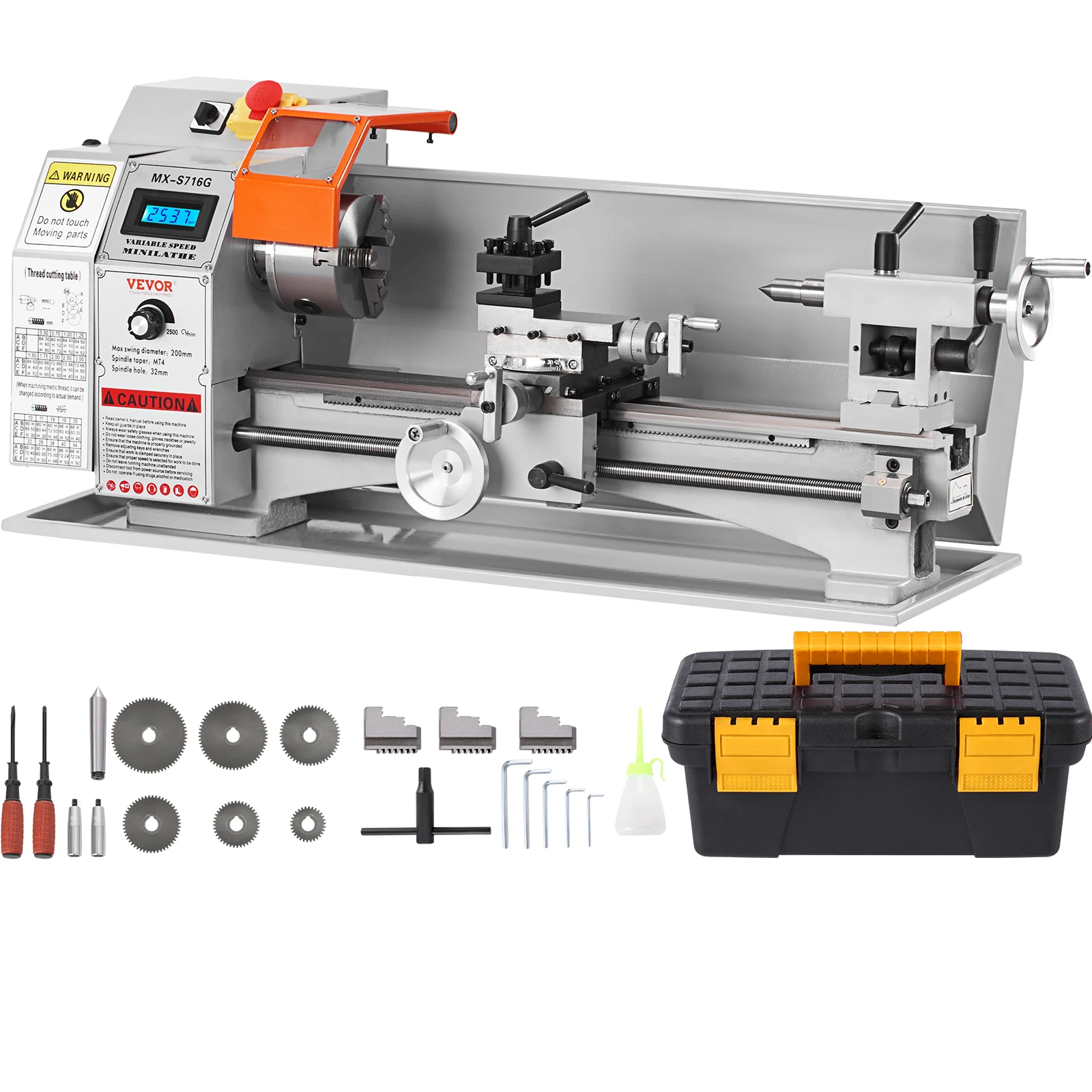 VEVOR Metal Lathe, 7'' x 16'', 800W, Precision Desktop Metalworking Lathe, Variable Speed 150-2500 RPM,w/3-jaw Chuck & Tool Box