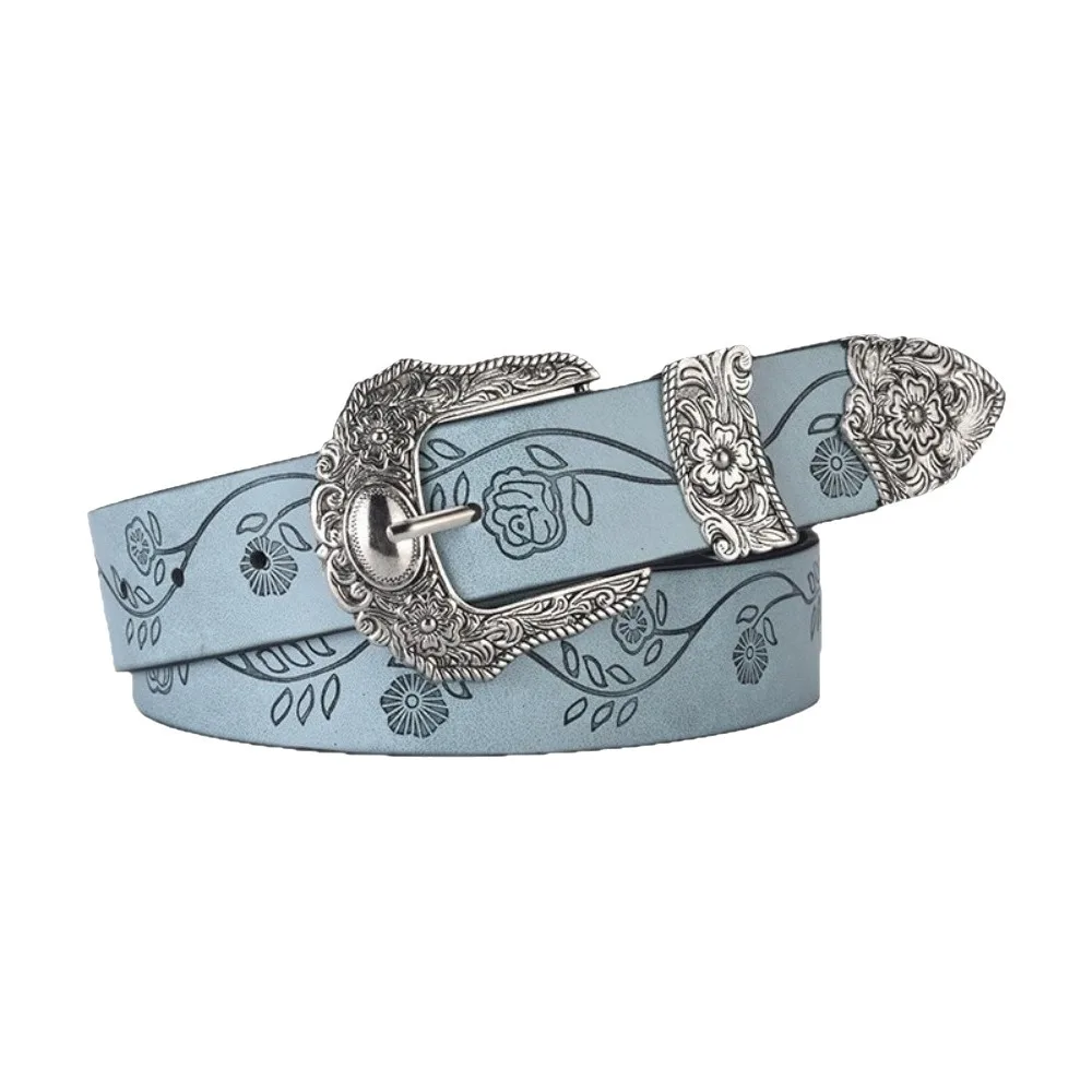 Punk PU Leather Printed Belts Spicy Girl Y2K Western Style Belt Alloy Pin Buckle Women Waistband Women