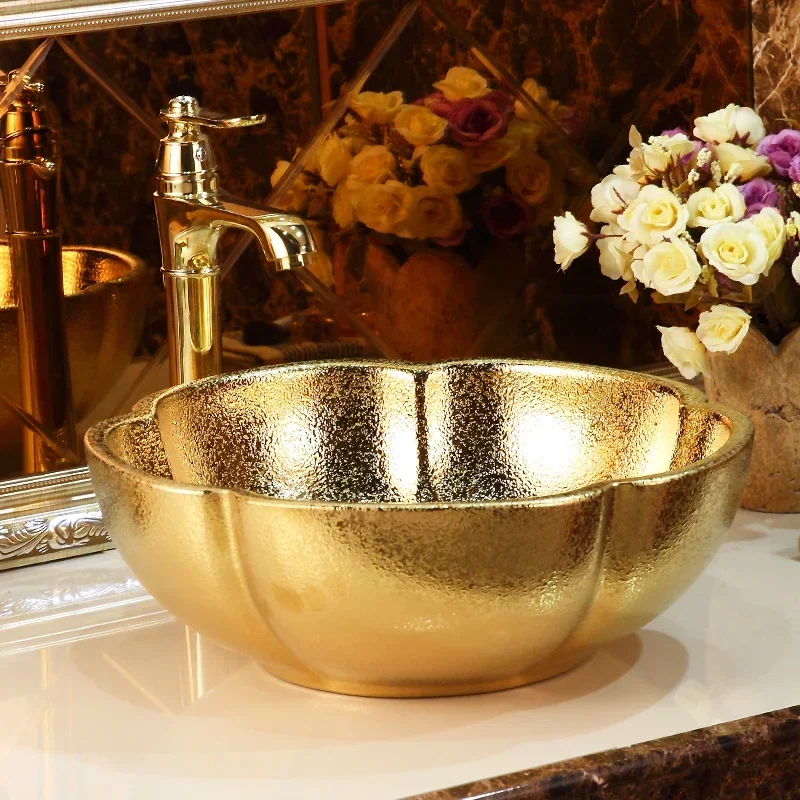 Personalized stage basin Golden art basin Ceramic wash basin Household creativity