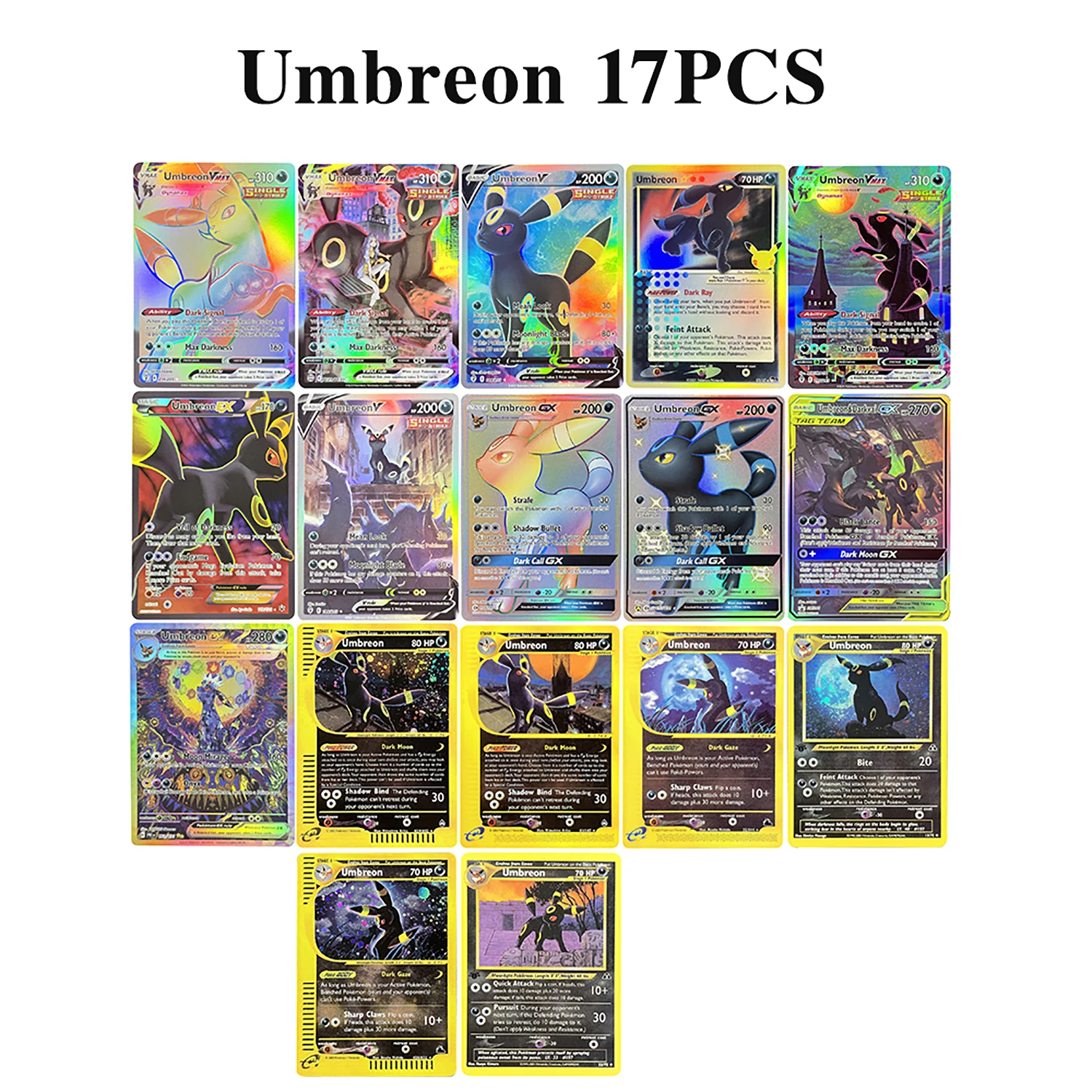 

Набор прокси-карт Umbreon (17 шт.) для PTCG: серия Evolving Skies, Aquapolis, Neo Discovery, полная серия Charizard TCG, для коллекционирования и DIY-карт