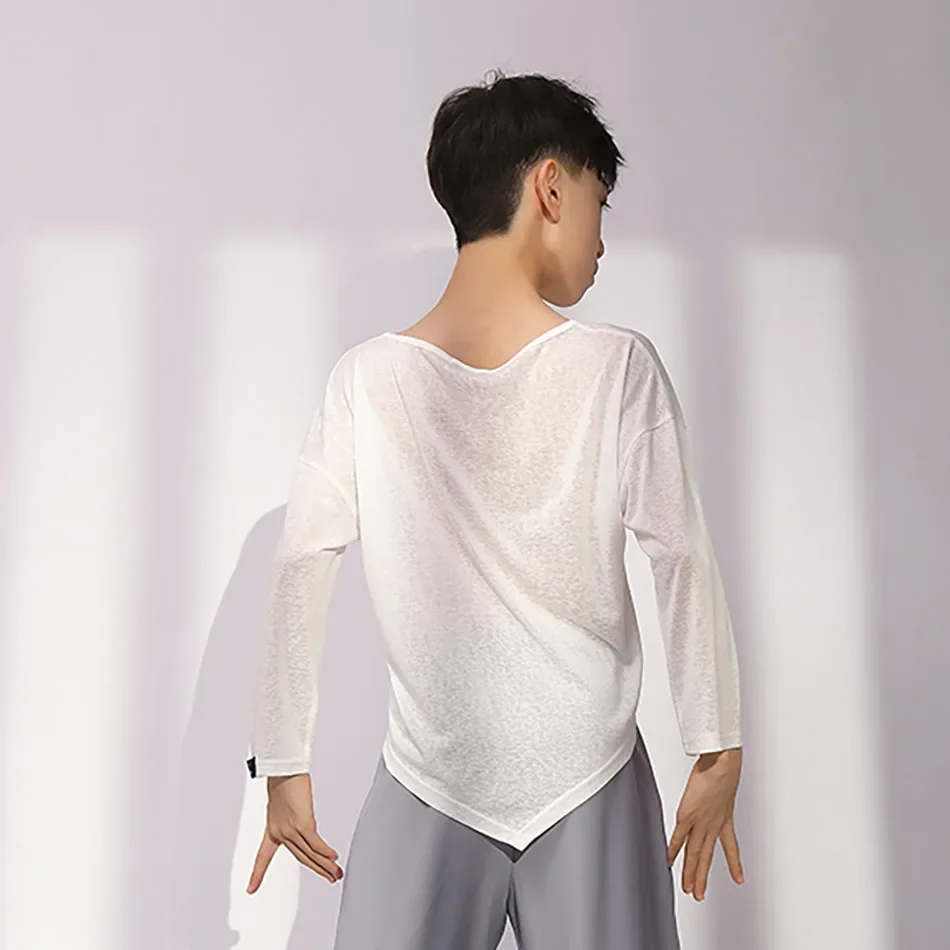 Nuovi ragazzi camicia da ballo latino autunno e inverno a maniche lunghe verde e bianco top da ballo jazz rumba chacha costume latino