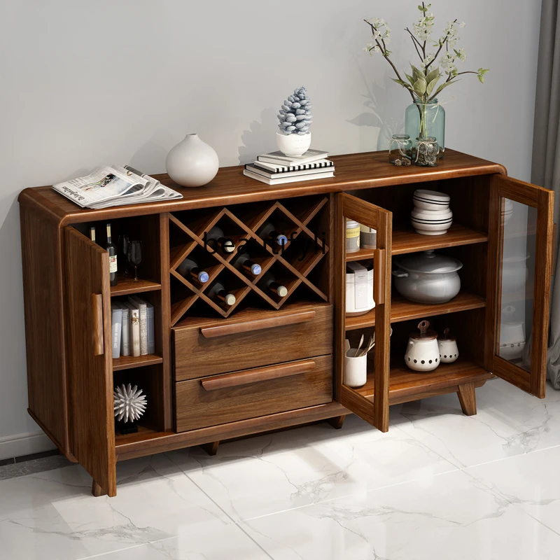 Chinese Style Sideboard Cabinet Modern Minimalist Solid Wood Frame Tea Cabinet Cupboard Wine Cabinet Locker