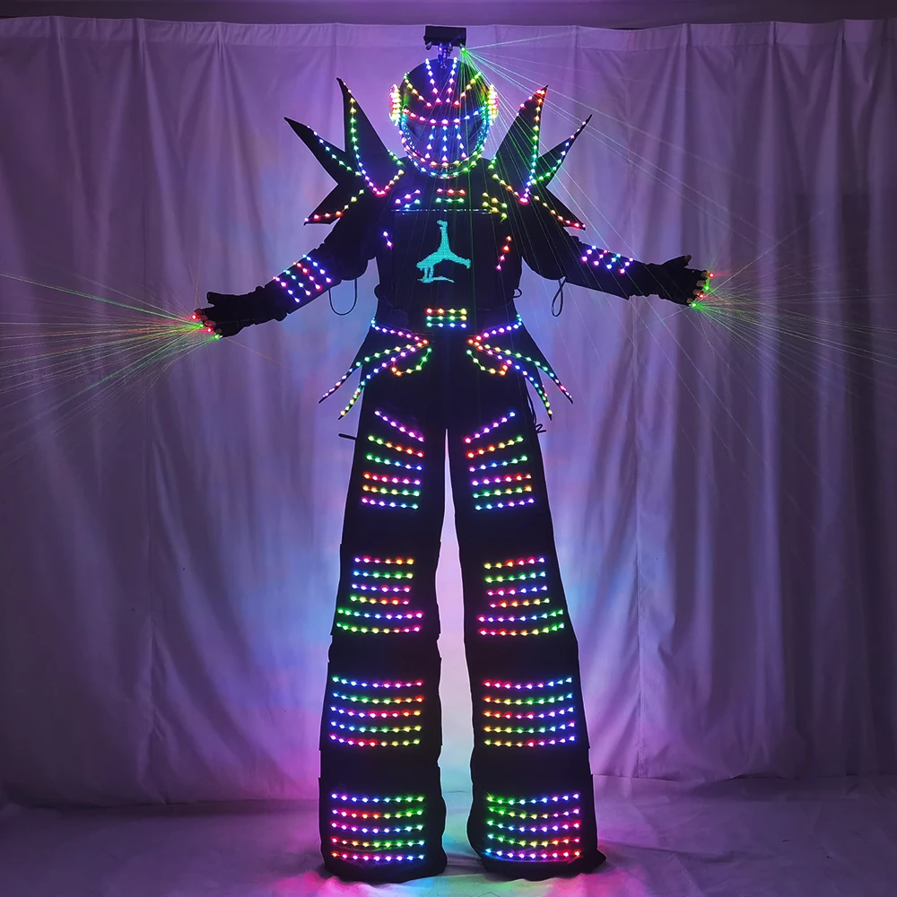 Traje Robô Com Luzes De LED, Colorido, Pixéis Inteligentes, Terno Stilts Walker, Casaco Luminoso, Desempenho De Dança De Palco