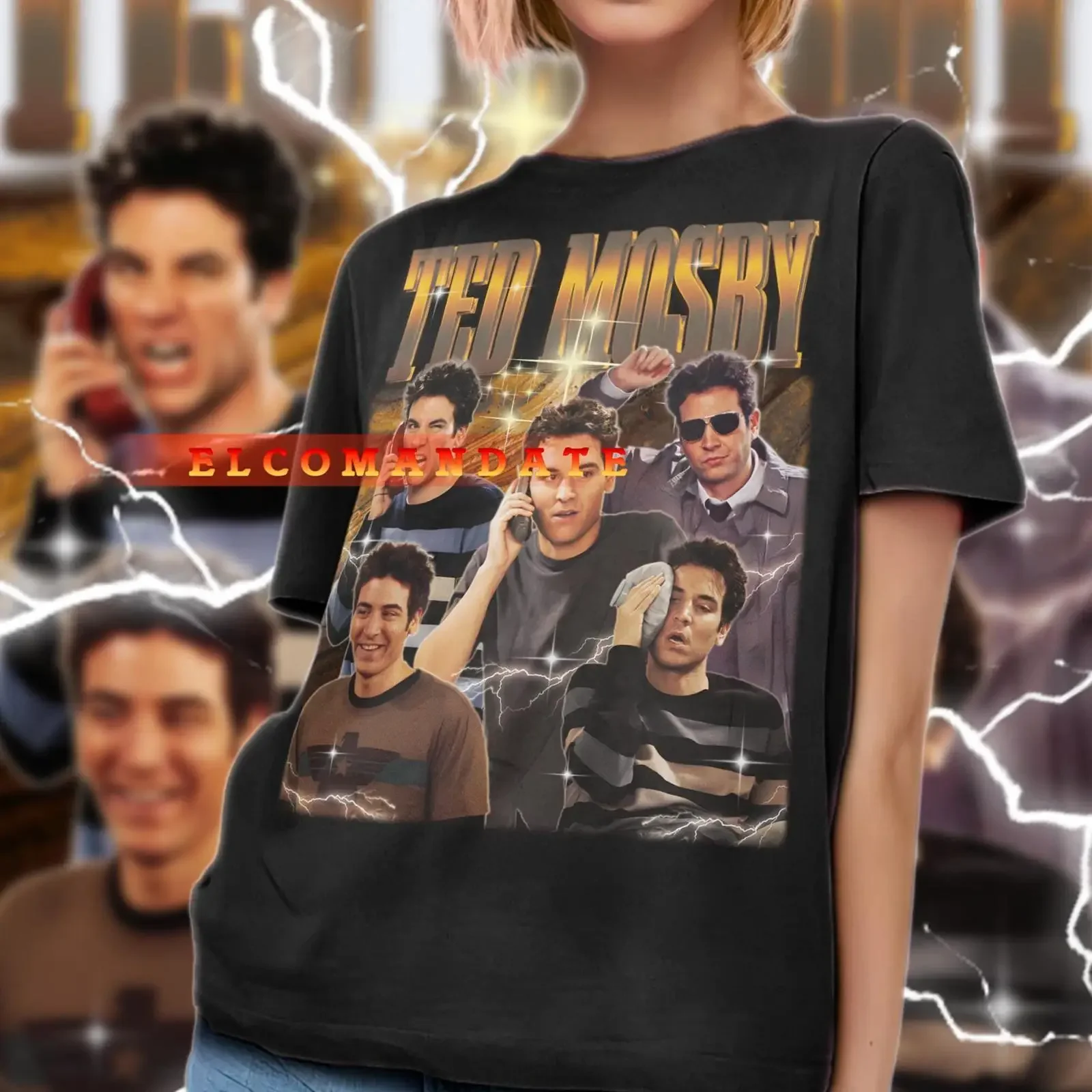 Camiseta TED MOSBY Vintage Retro de los 90, Sudadera Estilo Bootleg, Top Lavado Estilo Streetwear para Uso Diario, Gráfico Elástico Casual