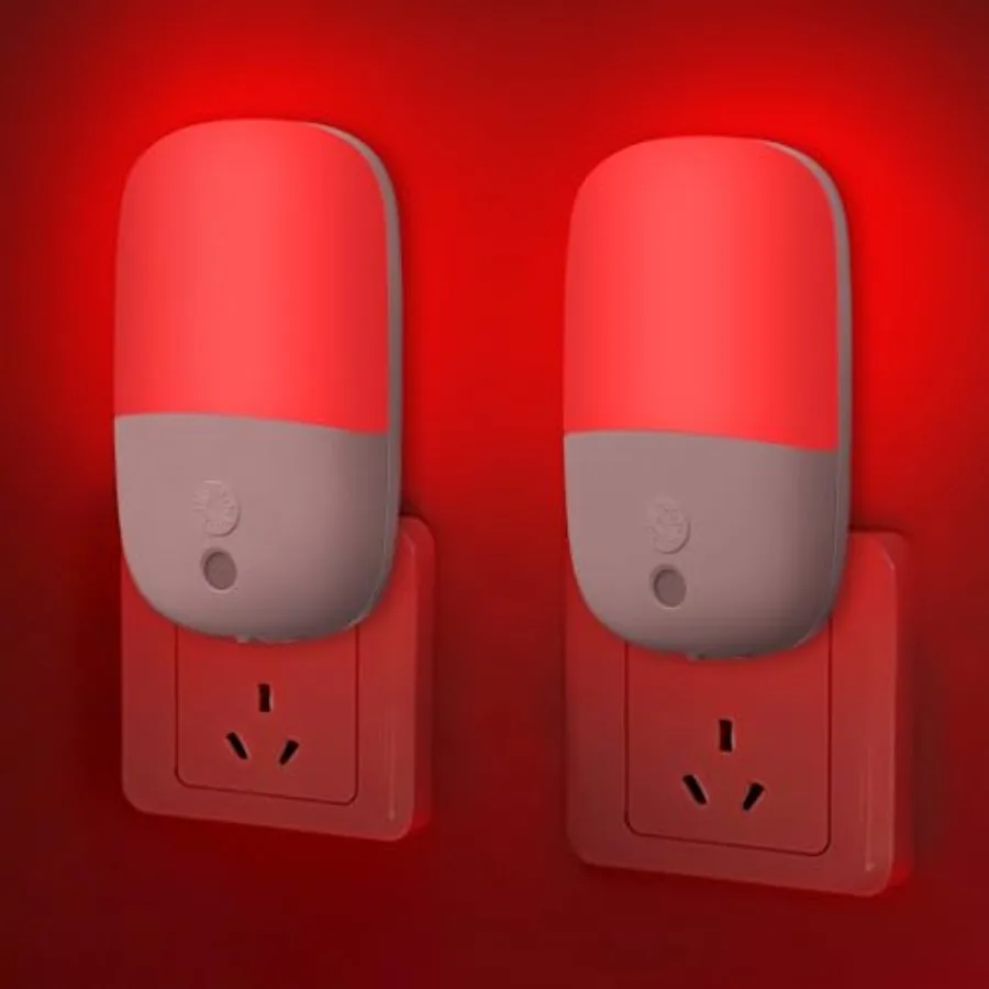

670nm Red Night Lights with Retractable Plug [] - 0.5W Red Light Night Light with Dusk to Dawn Sensor - Auto On/Off LED Night L