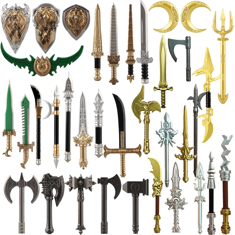 Medieval Military Building Blocks Action Figure Weapon King Ryan Sword Lion Heart Shield Knight Helmet Long Spear Axe Brick Toys