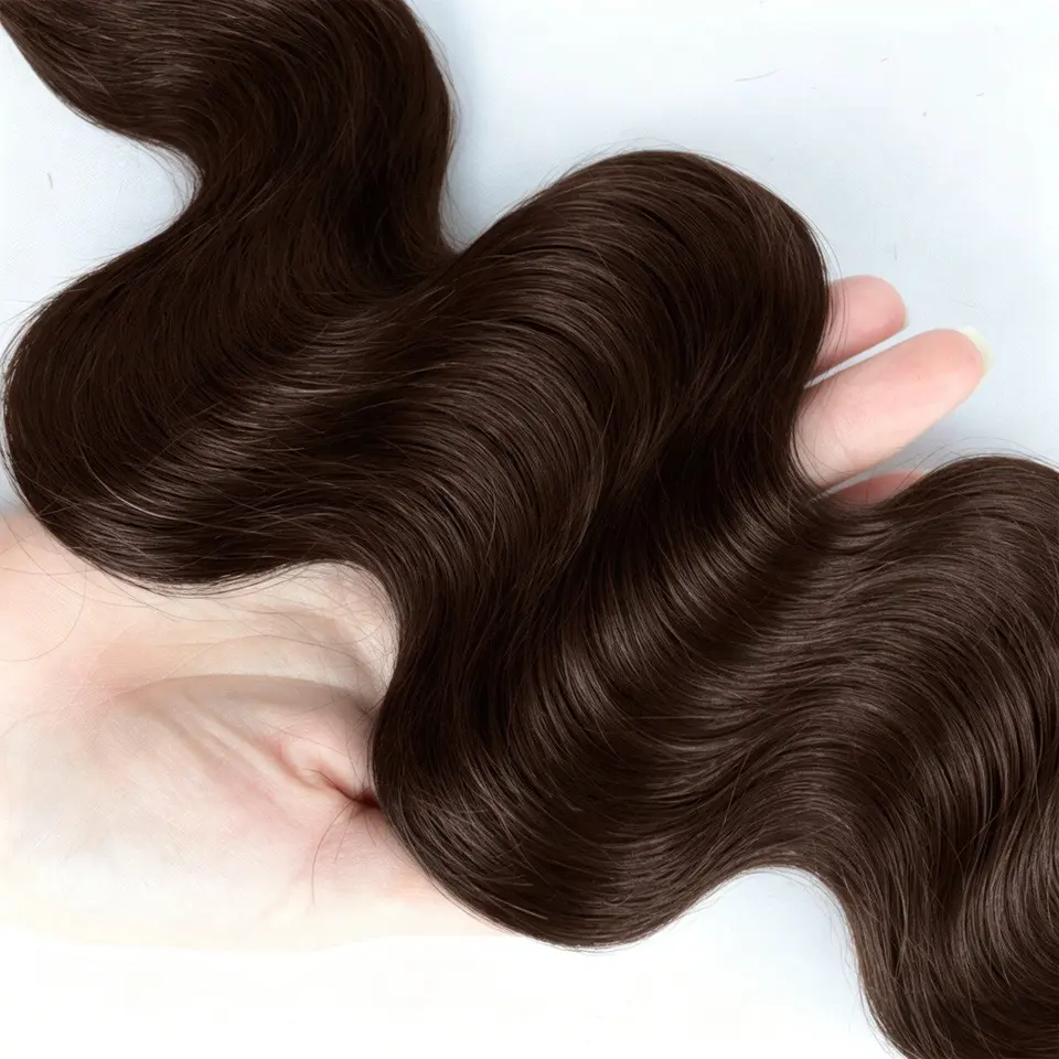 Paquetes de cabello castaño oscuro color #4, cuerpo ondulado, cabello humano brasileño, doble weft, para coser 4