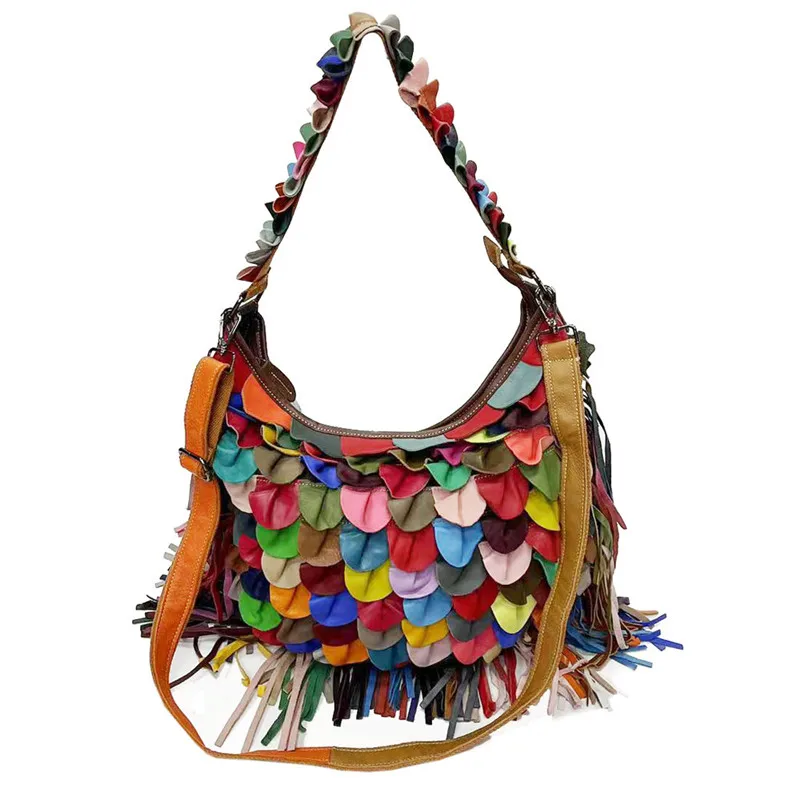 2025 new women's bag  colorful sheepskin flower patchwork single shoulder crossbody bag South Korean leather women's bag