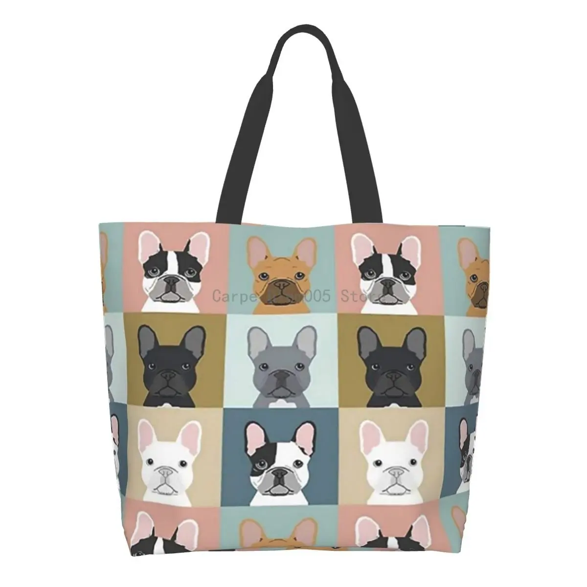 Women Shoulder Bag Cute French Bulldogs Large Capacity Shopping Grocery Tote Bag For Ladies