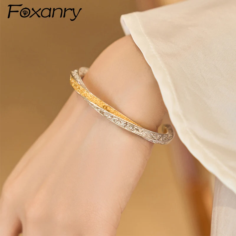 Foxanry New Fashion Two-tone Bracelet for Women Couples Vintage Punk Creative Design Irregular Geometric Handmade Party Jewelry