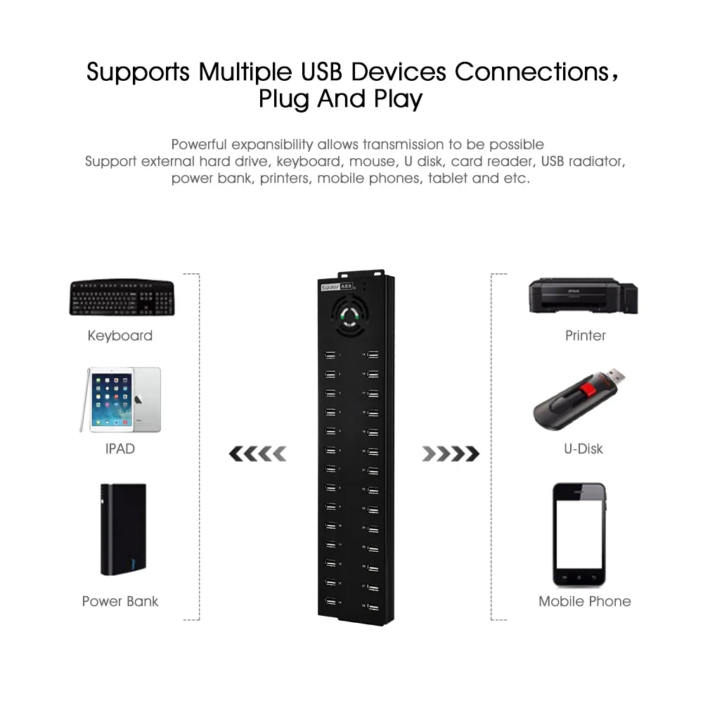 Sipolar powered usb 2.0 hub 32 port aluminum ROHS charger for mobile phone tablet A-832 image 4