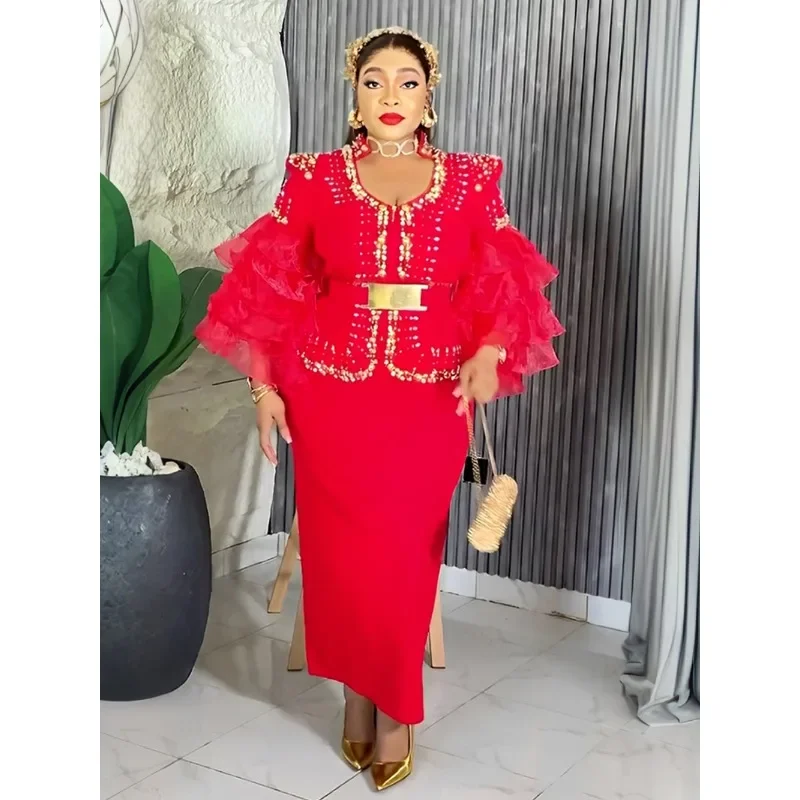 

Customized 2025 African Dresses for Women Fashion Plus Size Sequin Evening Party Long Dress Dashiki Ankara Outfits Robe African