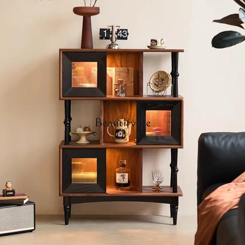 

FG52-*French retro contrasting color black short bookcase black walnut solid wood medium ancient style