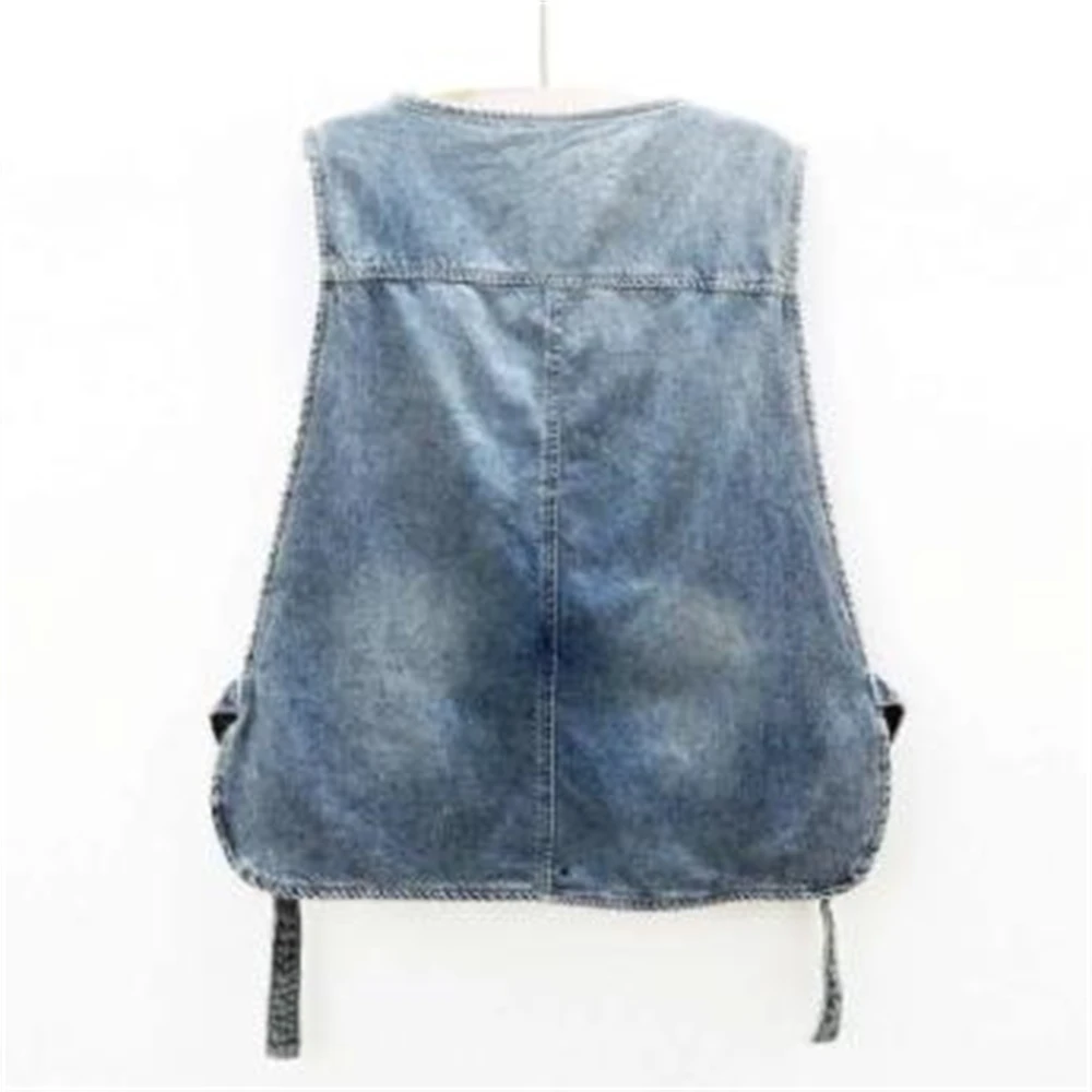 Solid Denim Vest Women Single Breasted Sleeveless Outerwear Female Jean Spring Autumn Loose Waistcoat Hot Sale Jackets Gilet