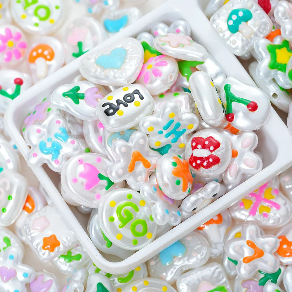 10PCS Mix Acrylic Alien ABS Hand Drawn Imitation Pearl Beads For Jewelry Making Necklace Bracelet Craft DIY Supplies