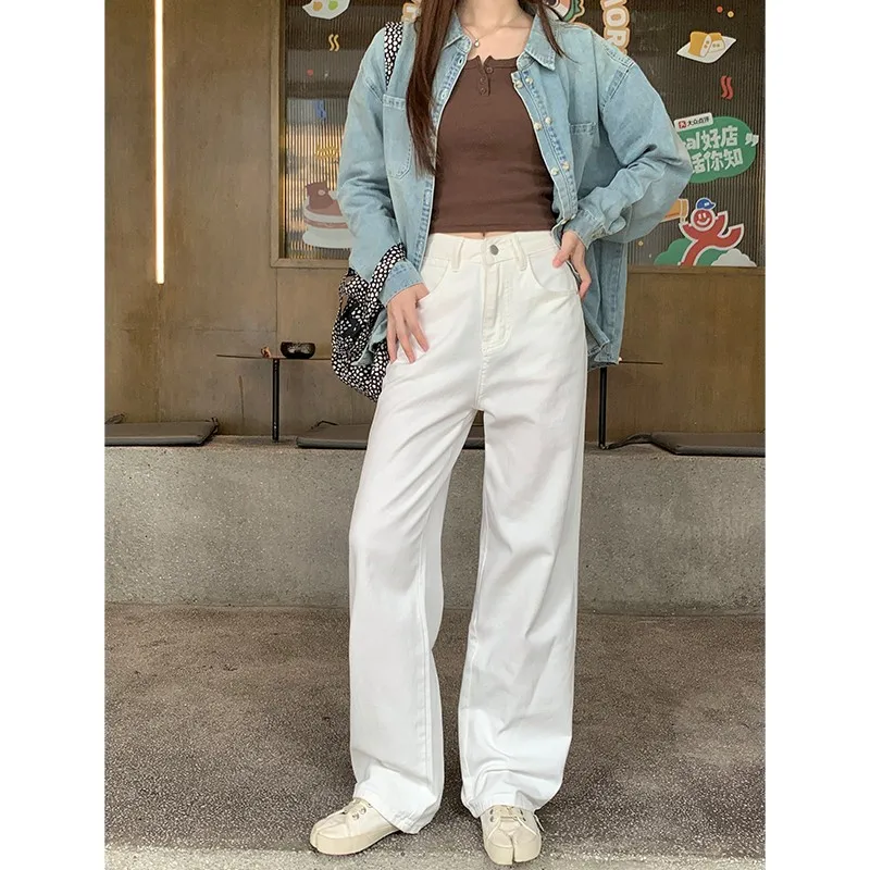 

ZHISILAO White Wide Leg Jeans Women Vintage Loose Baggy Full Length Denim Pants 2024