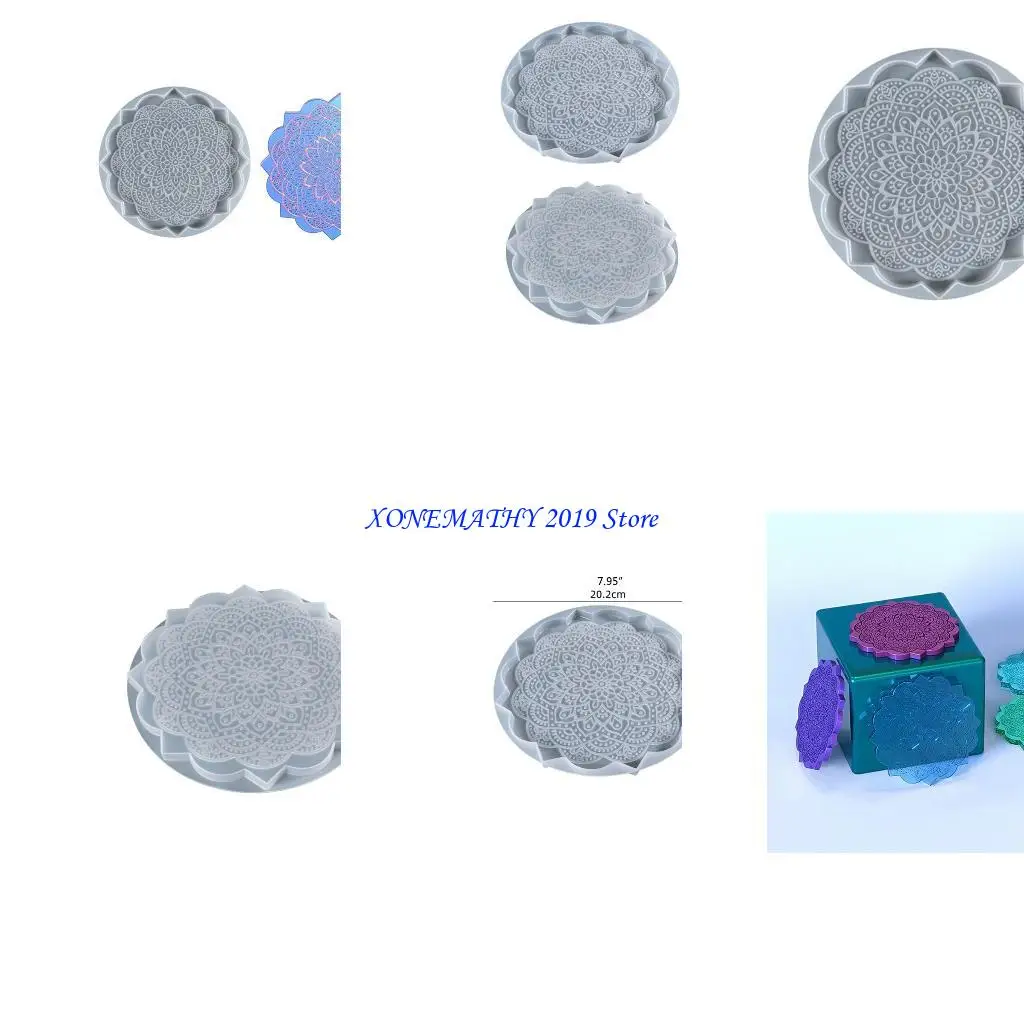 

F42F Diy Crystal Tea Tray Mold Mandala Epoxy Resin Placemat Mold Suitable for Home Decoration Table Wine Tray