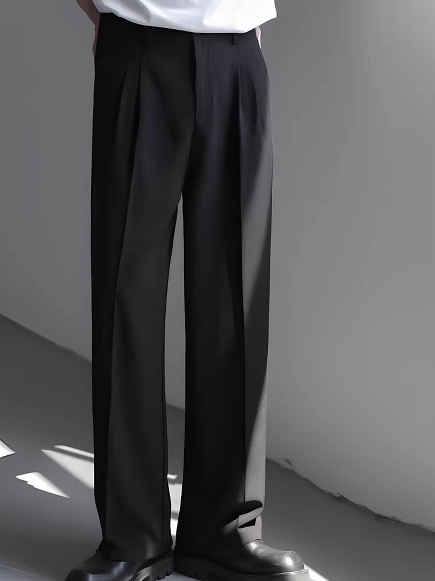

Black Slim Fit Straight Leg Men's West Pants Spring Summer Thin Casual Suit Pants Drapey High-End Feel Polyester Blend