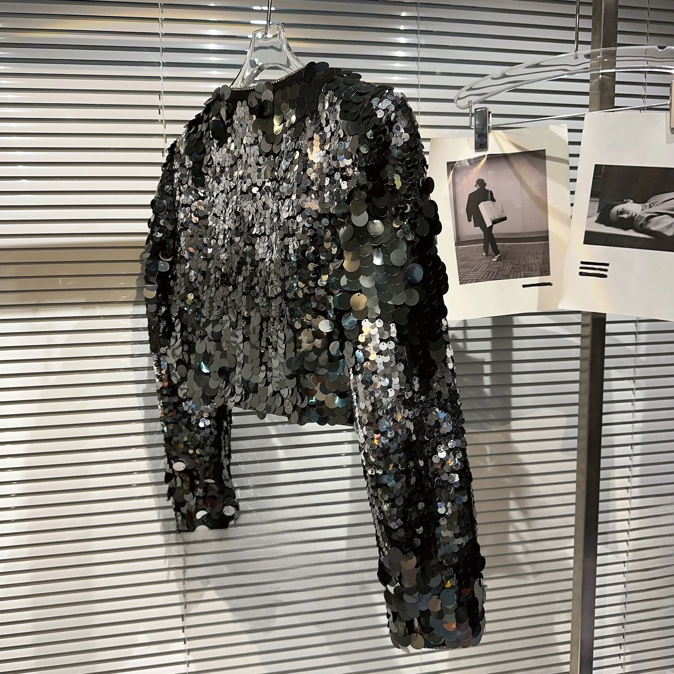 Inig paillettes adient lourd oulder Pad ort Jaet Street Sle automne nouveauté Faionable haut vêtements pour femmes